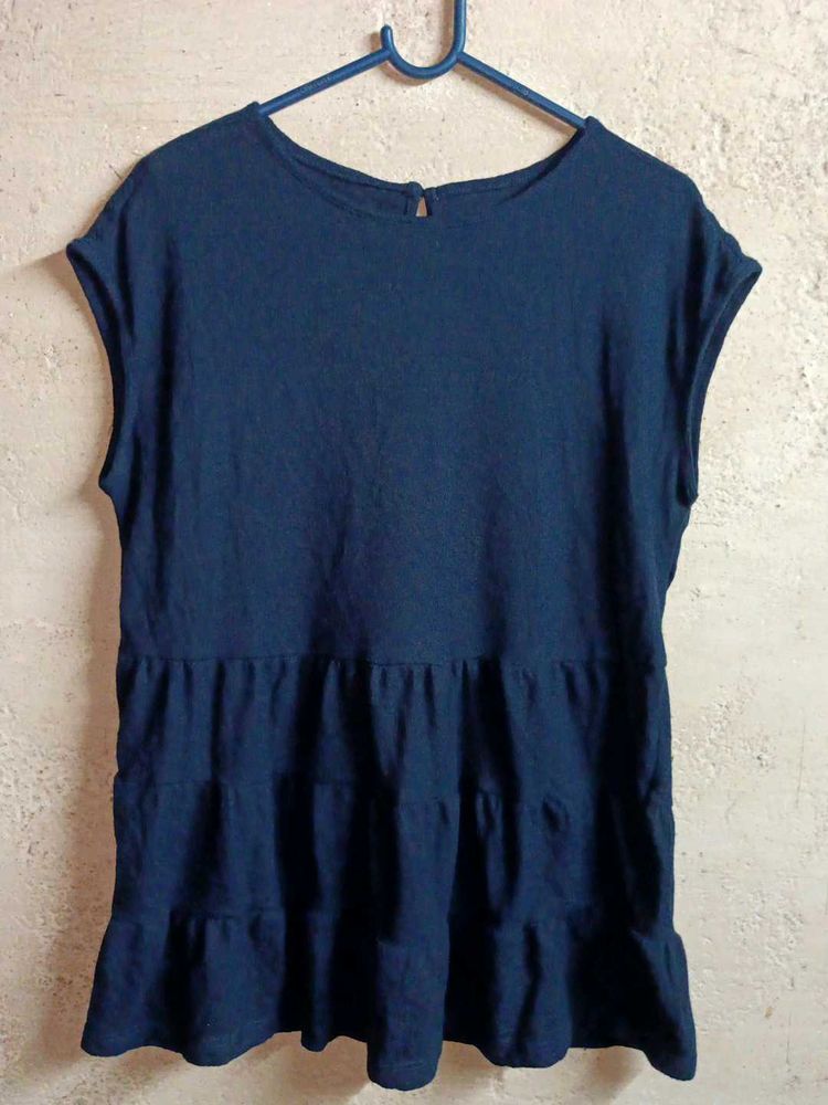 Ladies Fashion Top Sleeveless Flared Navy Blue