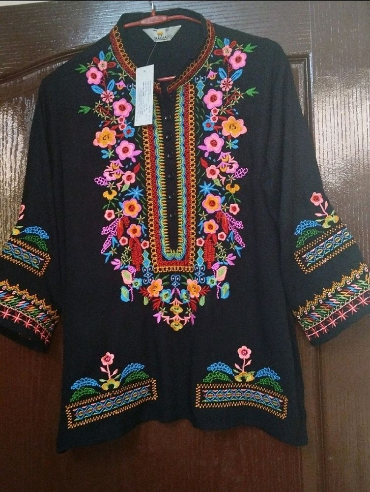 Black Embroidered Kashmiri Kurti