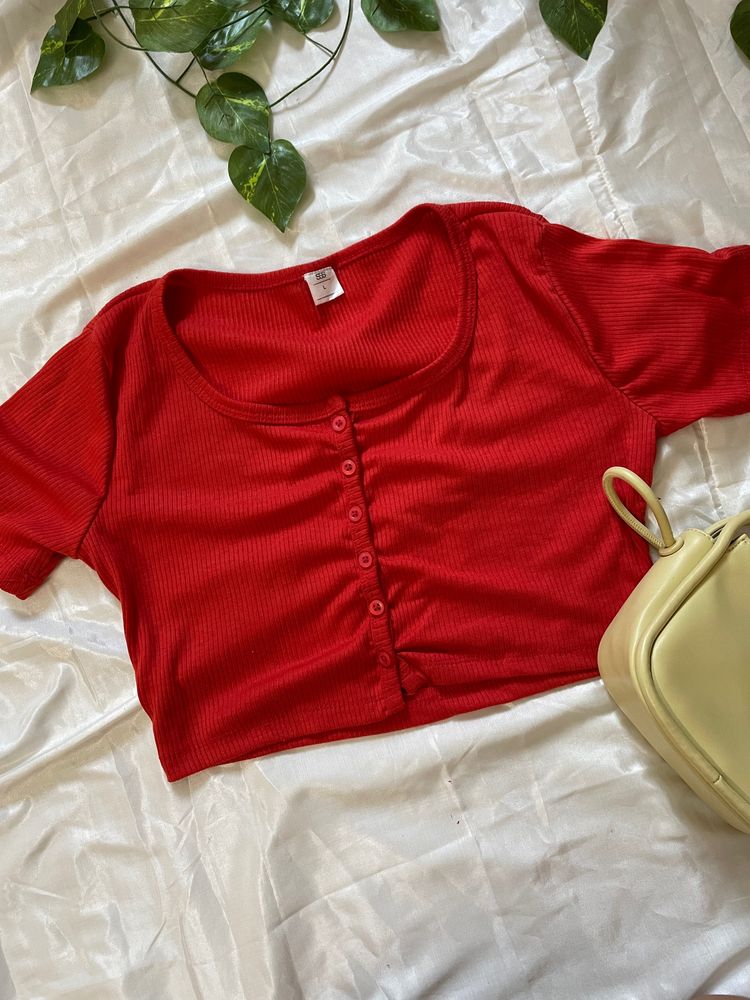 Red Ribbed Crop Top