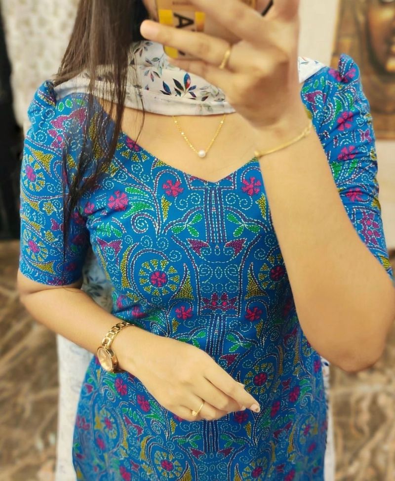 Blue cotton kurti with dupatta