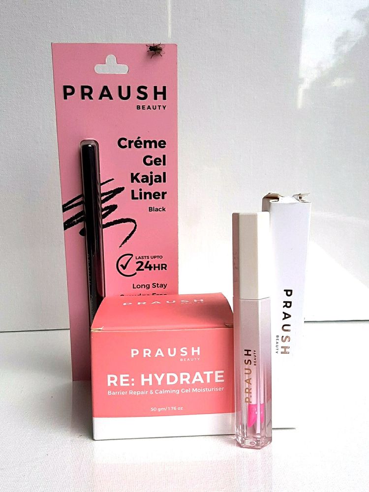 Praush Combo Lip Gloss, Moisturizer, Kajal