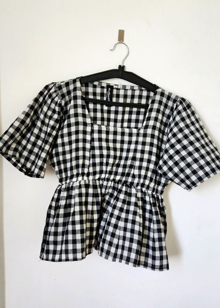 Black And White Check Peplum Top