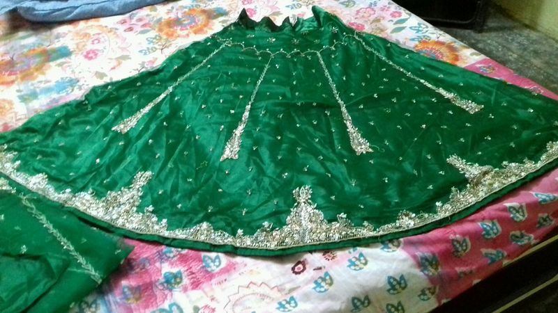 Party Wear Lehnga Choli Set With Havvy Duptta Colour Green Its Very Beautiful Work