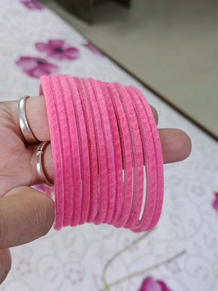 Pink Velvet Covered Glass Bangle