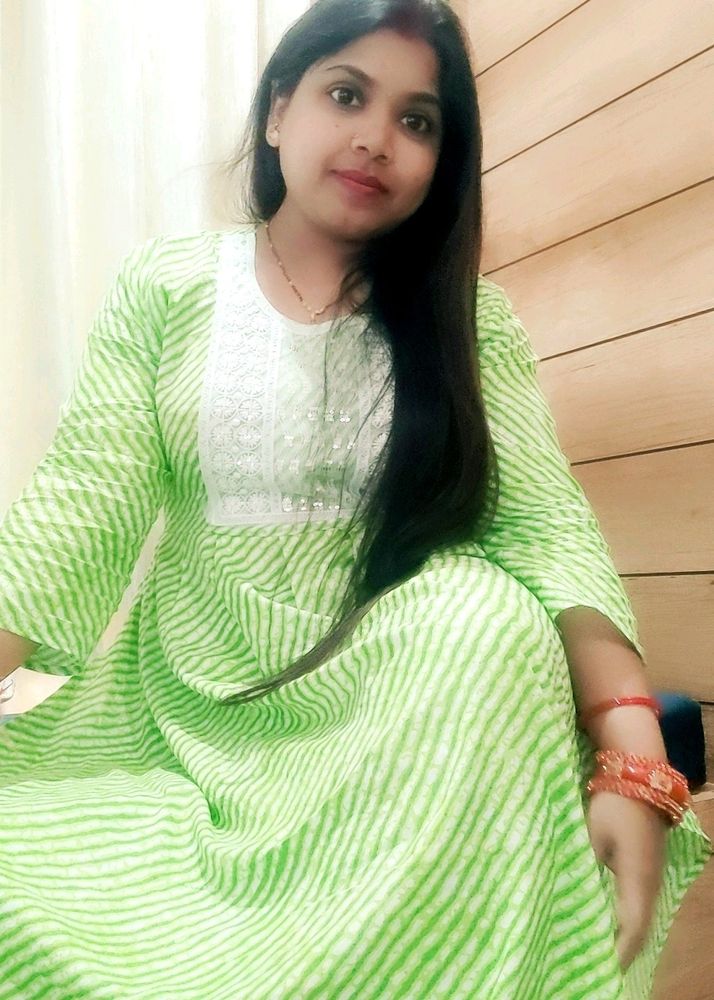 beautiful green semi cotton kurti