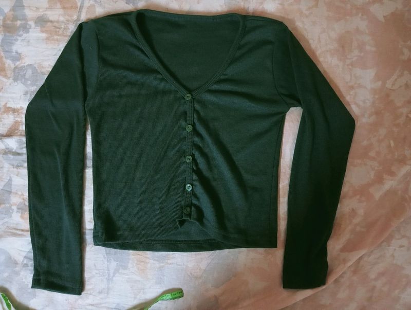 Green Full Sleeves Top For Women