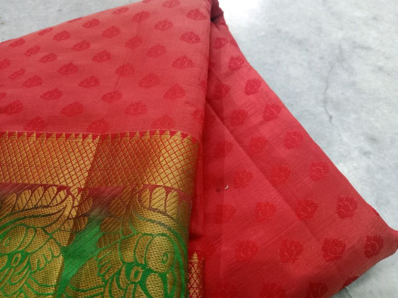 Brick Red and Golden two toned banarasi Silk Saree