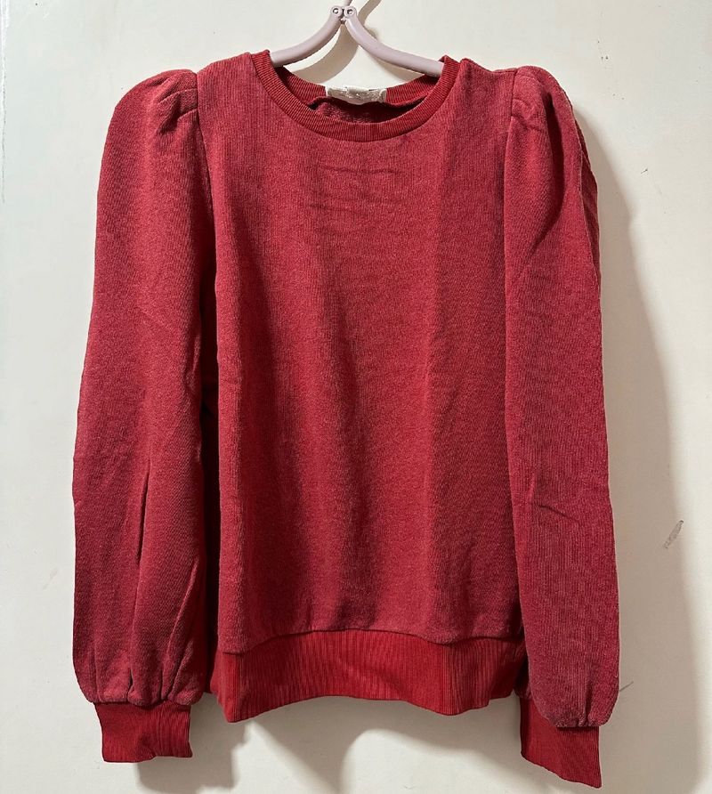 Rust Sweatshirt With Puffed Sleeves