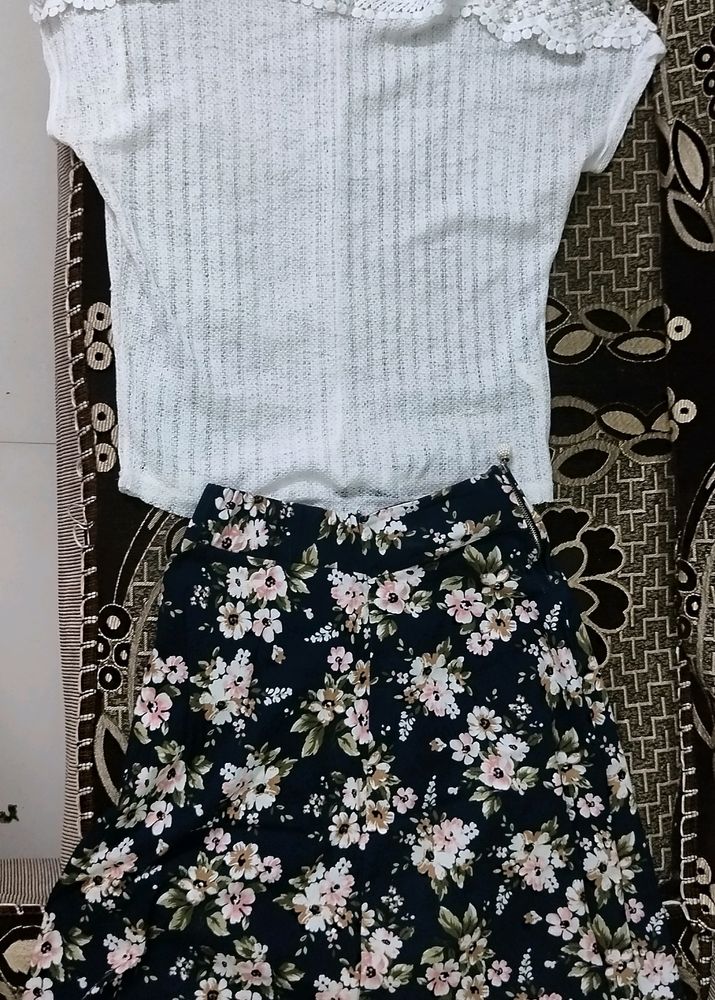 Pearl Off Shoulder Top With Floral Skirt