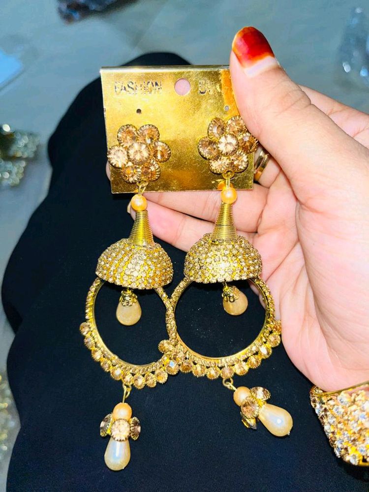 Long Jhumka Golden Earrings