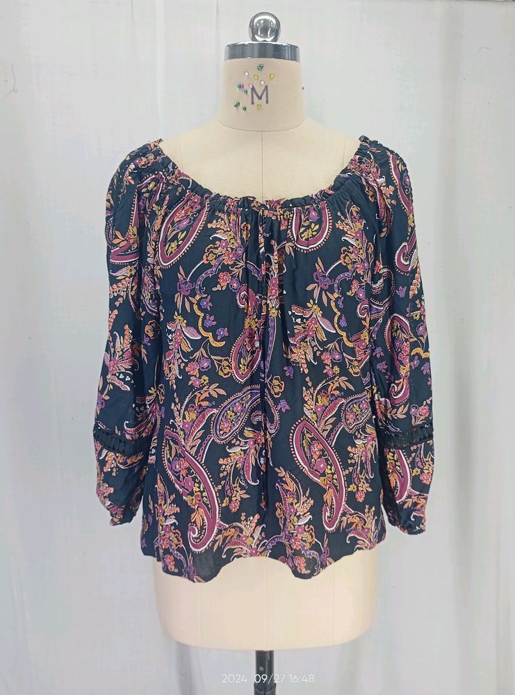 New Paisley Print Lace Top