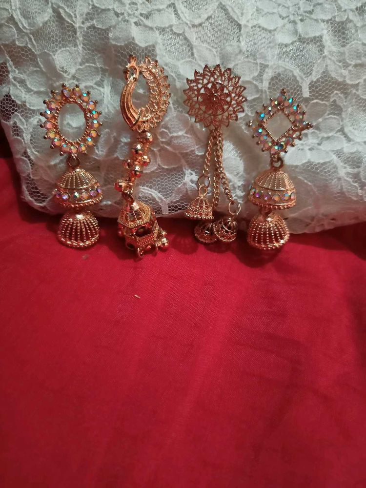 4 Rose Gold Earrings With Free Chain Ring