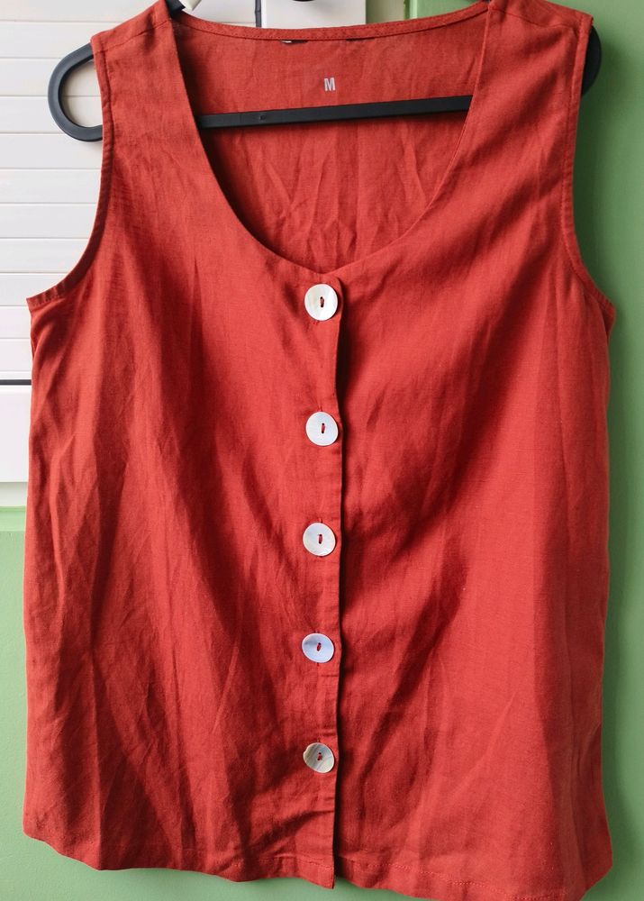 Sleeveless Coral Button Top