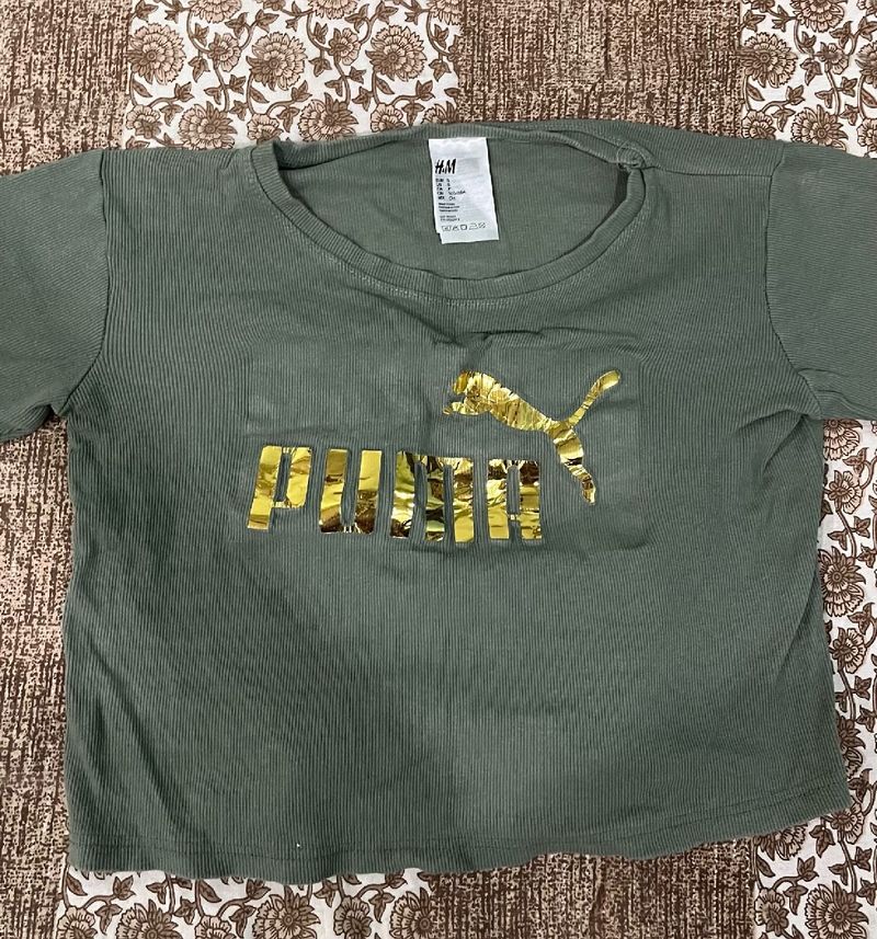 Olive Green Puma Printed Crop Top 🫒