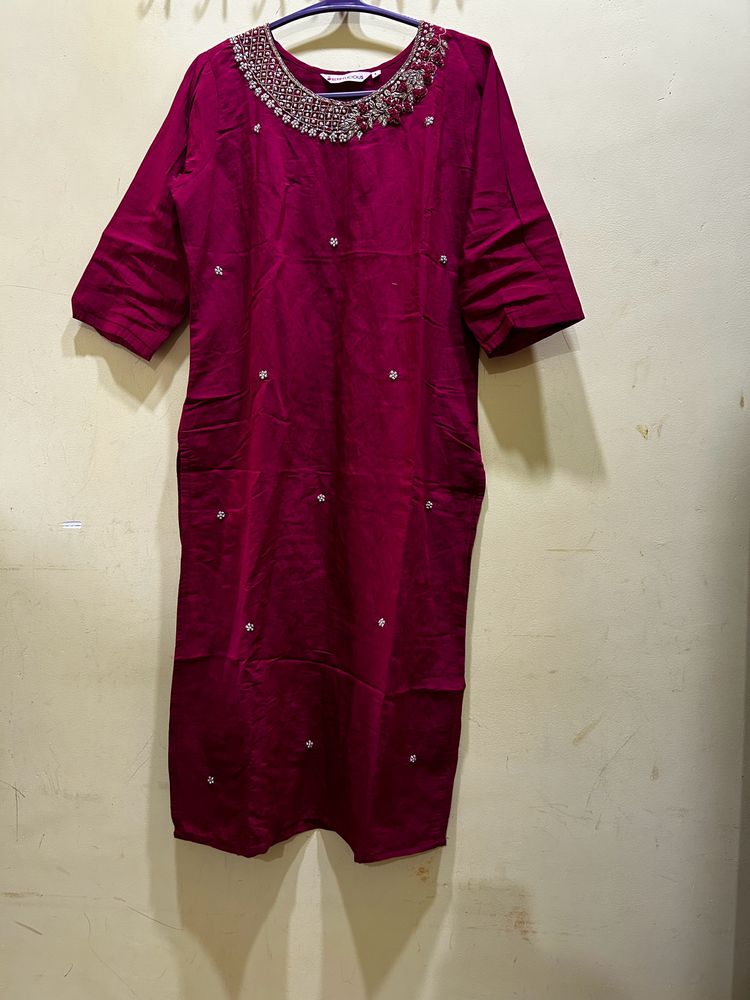 Berrylicious Dark Pink Kurta Set Size L