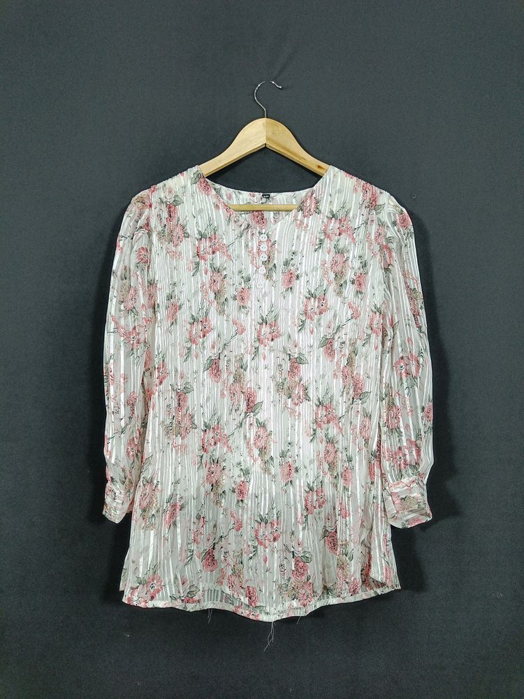 Women White and Pink Floral Printed Top | Bust 40