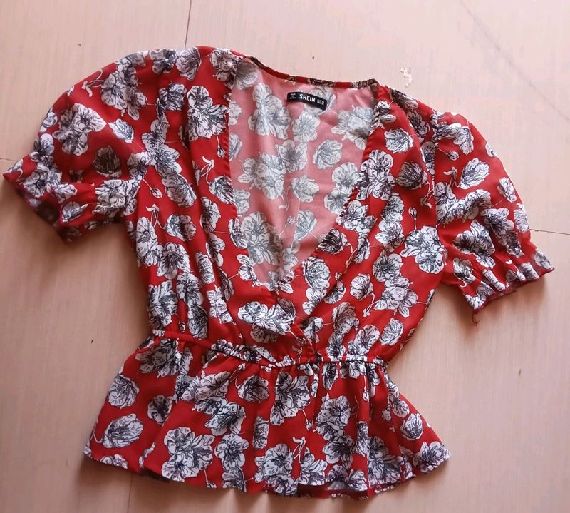 Red Floral Peplum Top