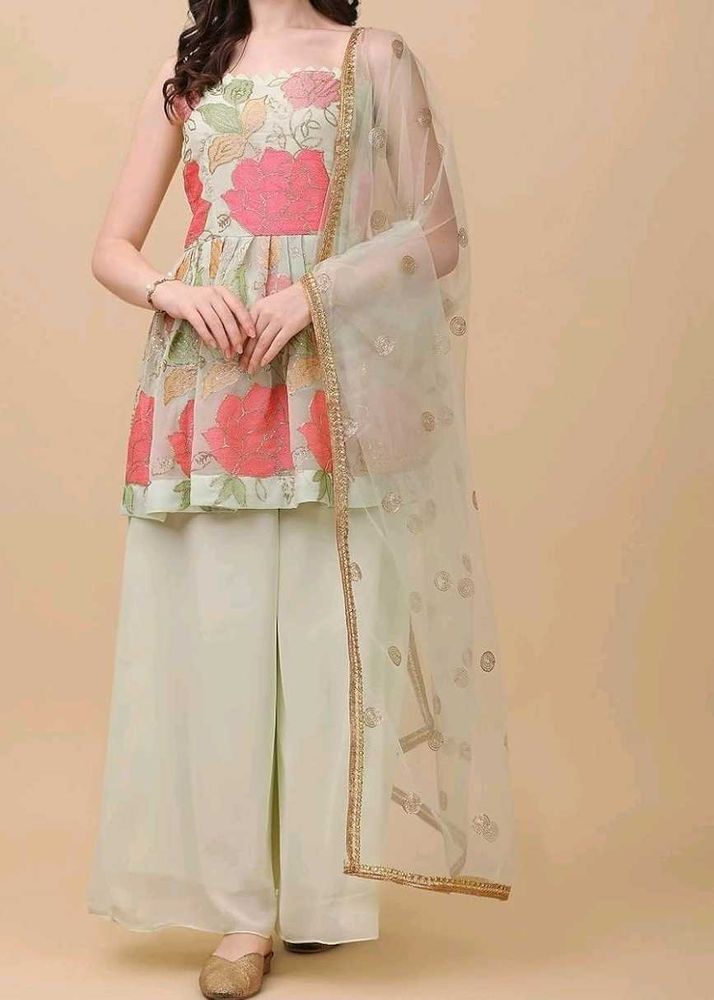 Party Wear Kurta Palazzo -Wedding With Sleeves