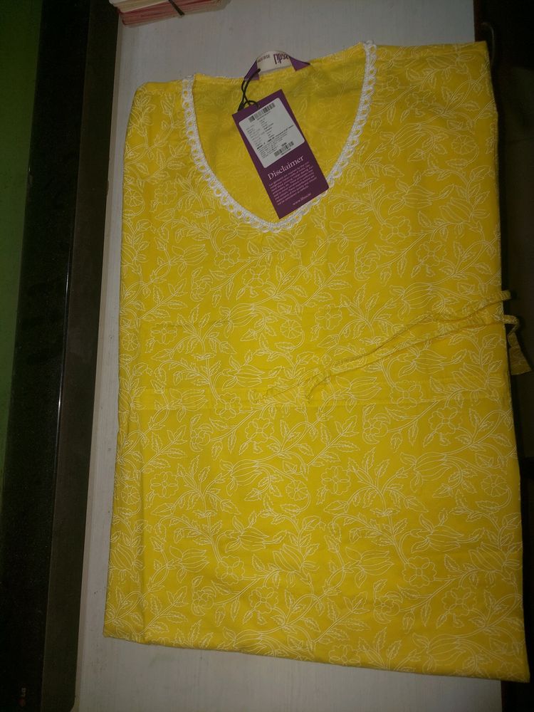 Yellow Printed Cotton Nightdress