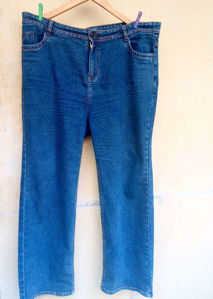 Korean Baggy Straight Fit Blue Denim Jeans (Women)