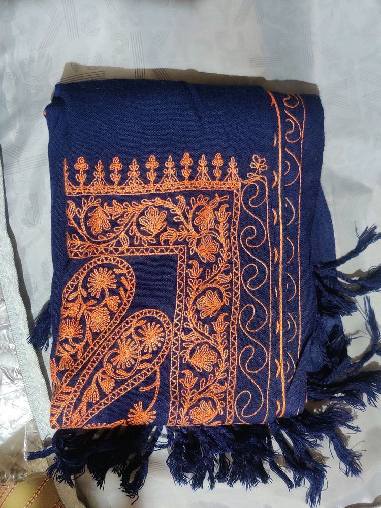 Navy Blue Embroidery Shawl