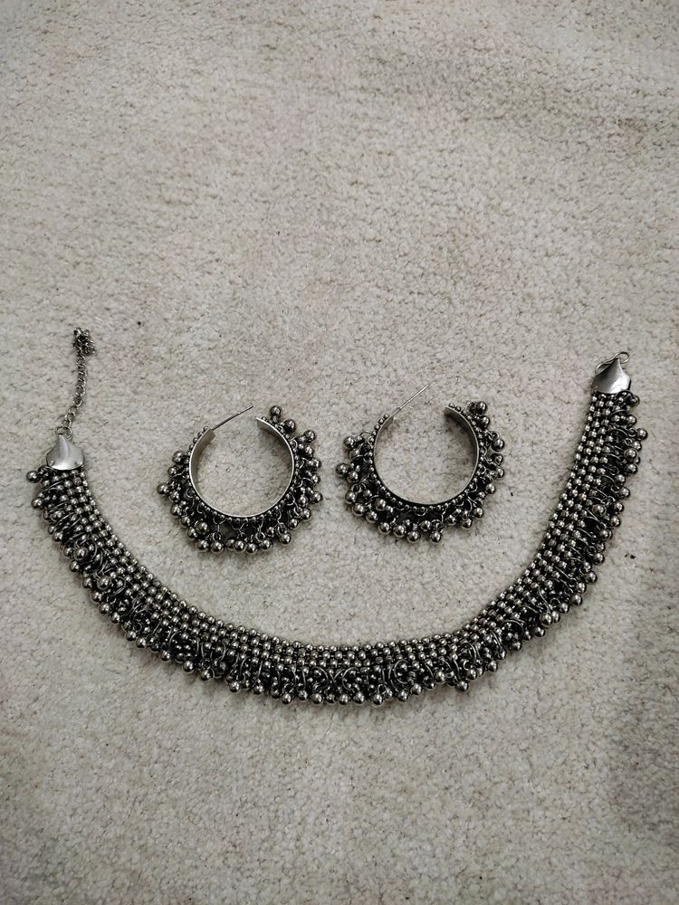 Silver Choker Earing Set