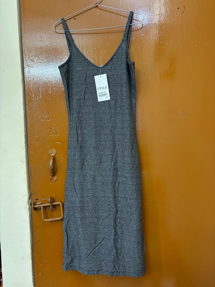 Stalk Grey Sporty Dress With Side Slit