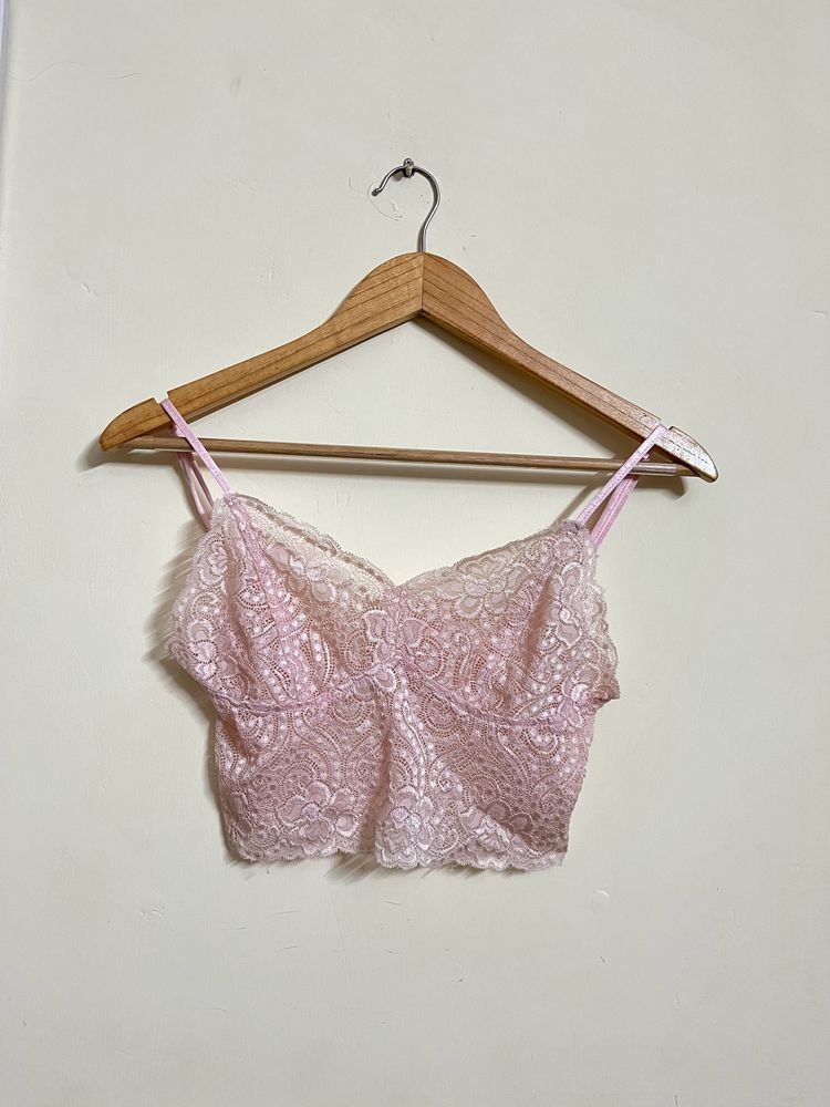 Pink Lace With Scalping Fitted Bra