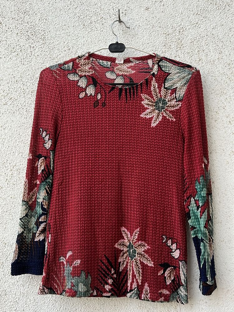 Red Floral Printed Top