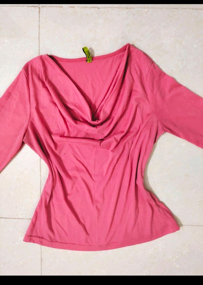 Pink Cowl Neck Top