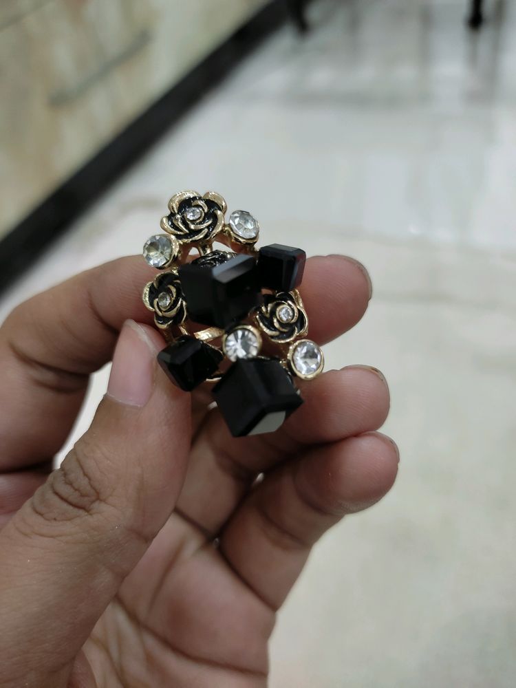 Black Rose Flower Ring