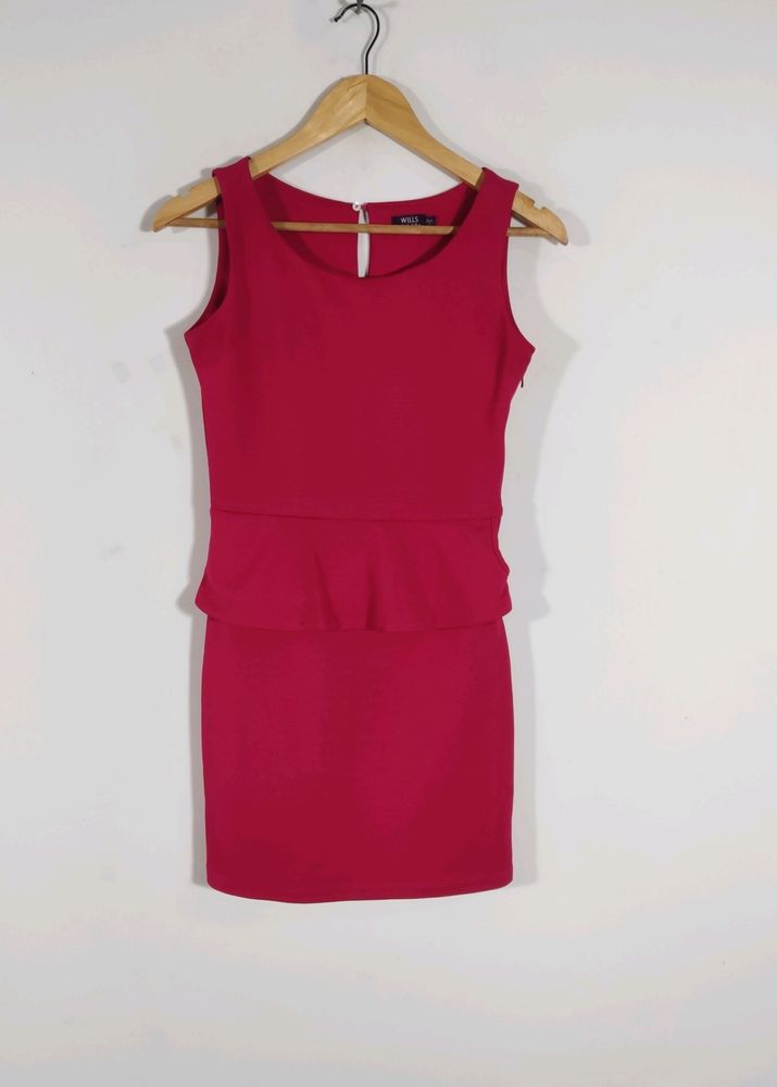 Rose Pink Plain Casual Dress (Women)