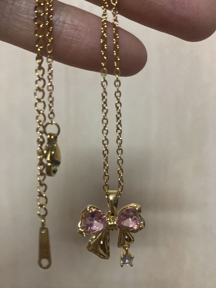 Pink Bow- Anti Tarnish Chain - Brand New