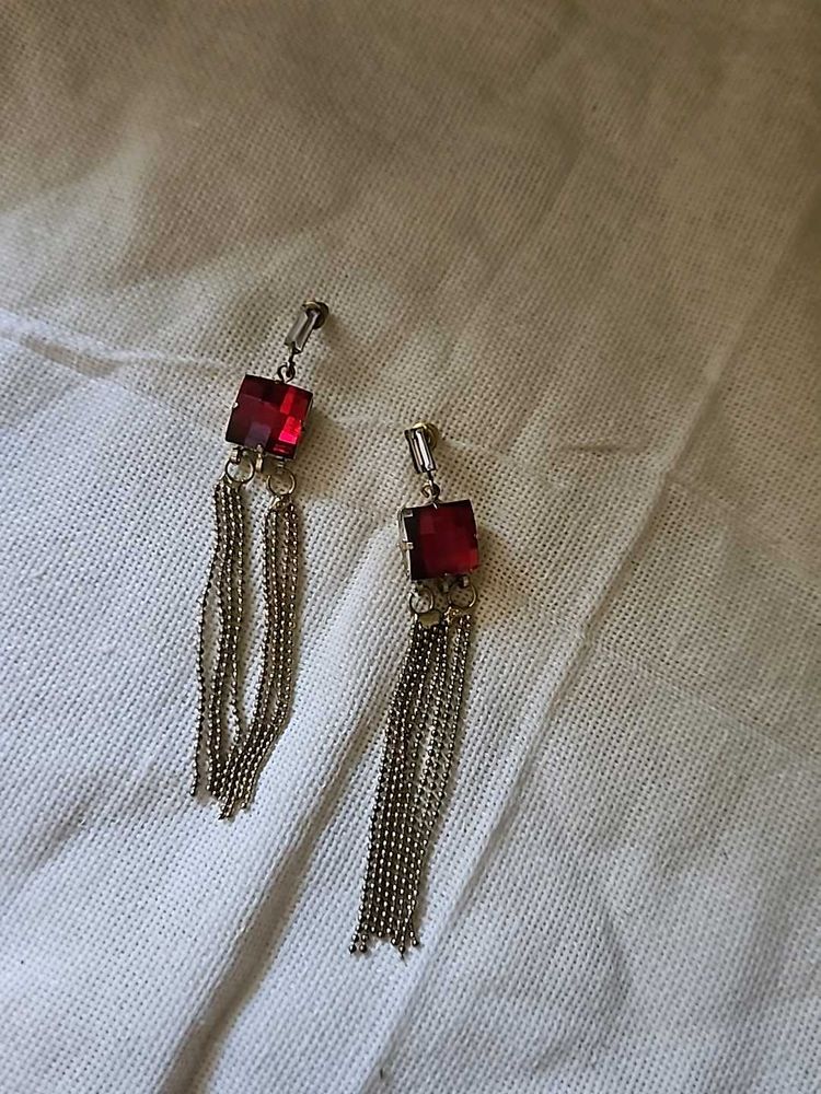 Beautiful Red Stone Long Earrings