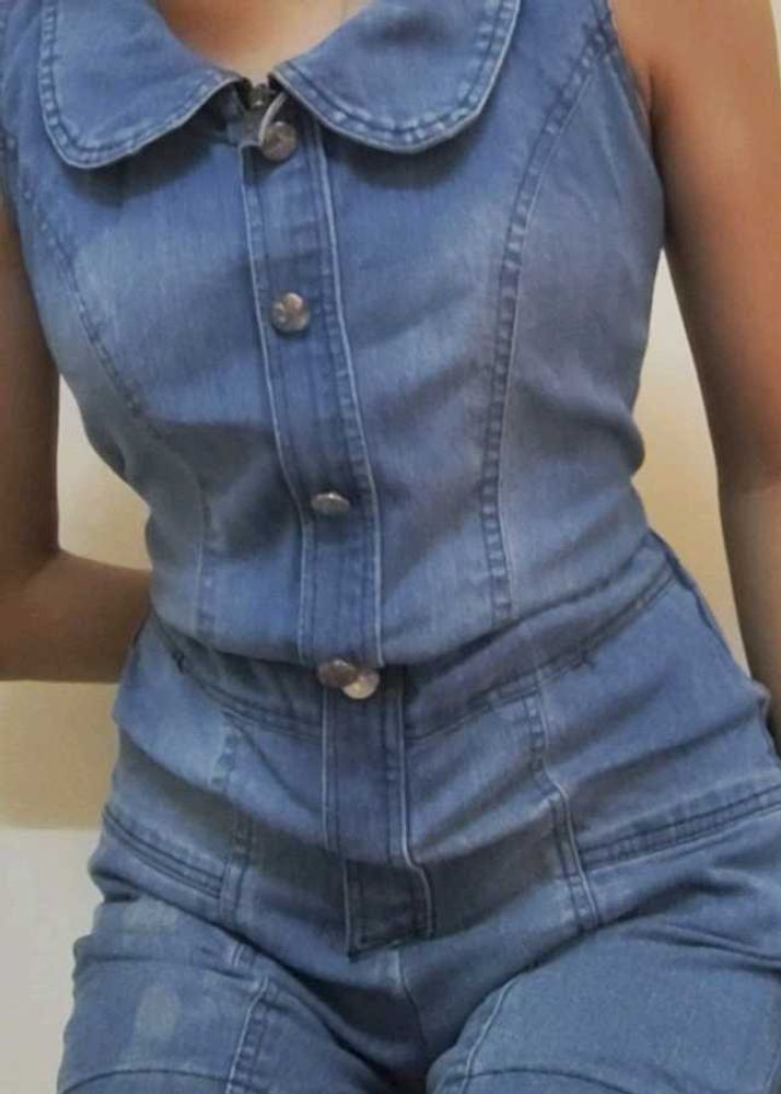 Denim Jumpsuit With Deep Front Pockets