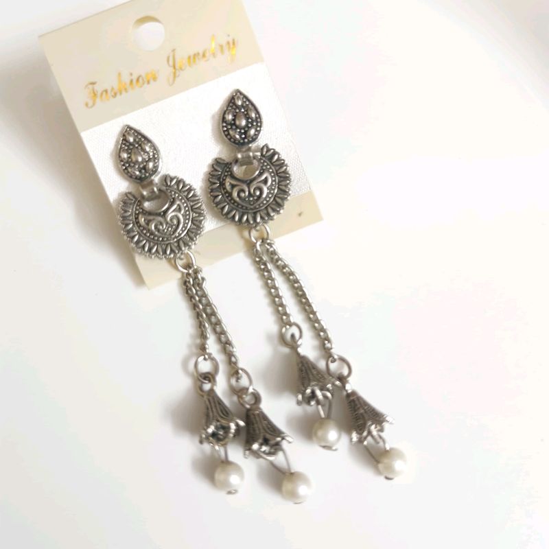 Oxidised Pearl Earrings