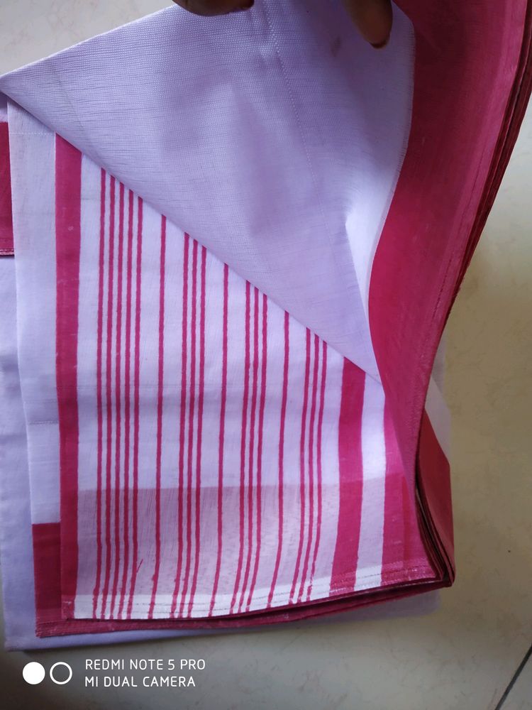 White And Red Border Saree