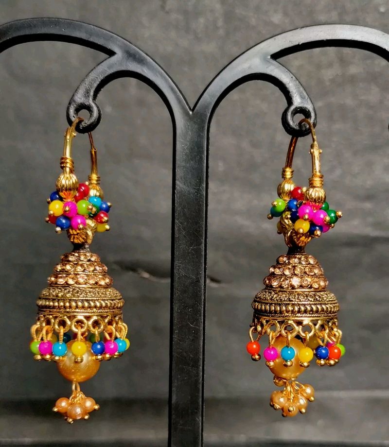 Indian Antique Gold Plated Jhumaka Earrings Party