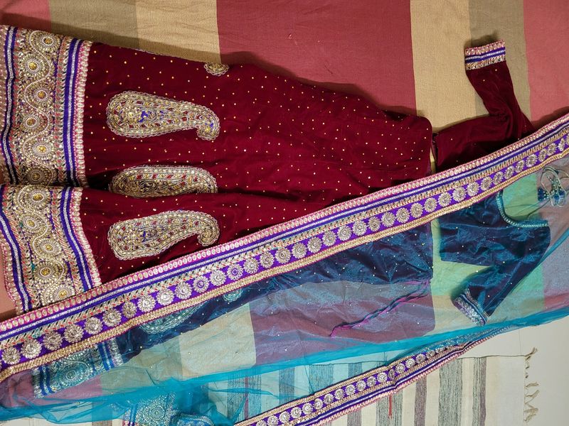 Velvet Lehenga With Net Dupatta