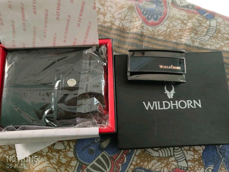 WILDHORN real top grain leather black wallet +belt