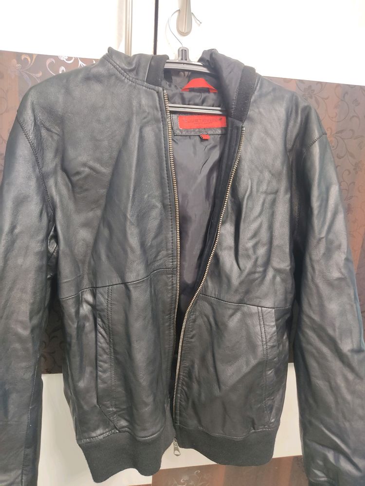 Black Leather Jacket For Men - M Size