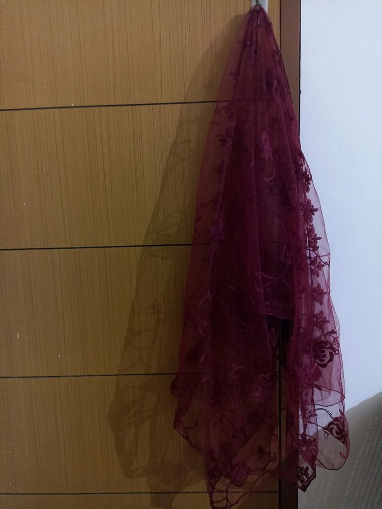 Beautiful Maroon Dupatta Net