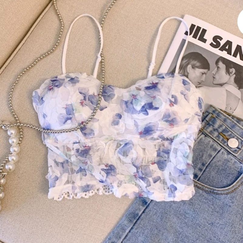 White Floral Crop Top