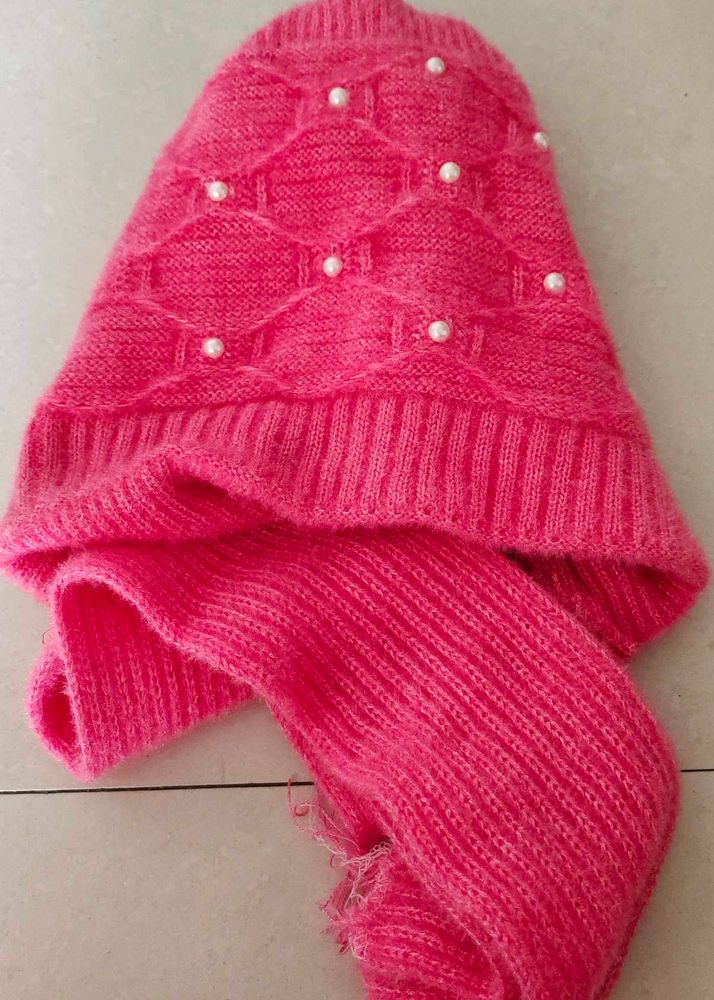 Woolen Cap With Muffler Pink Colour