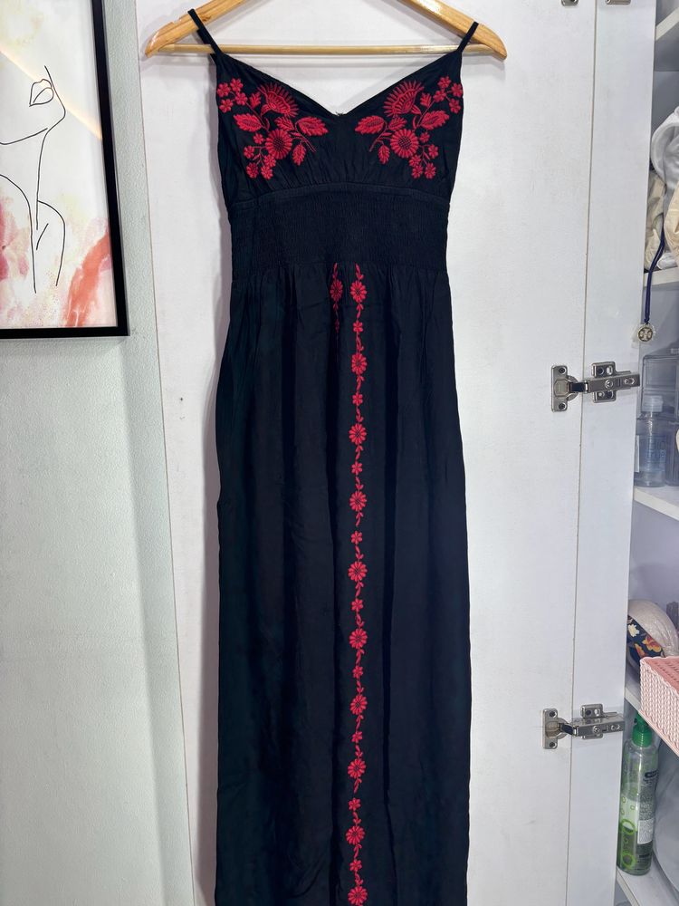 Red Embroidery Maxi Dress