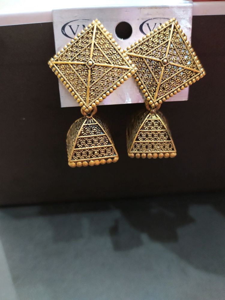 Golden Oxidized Jaipuri Earrings