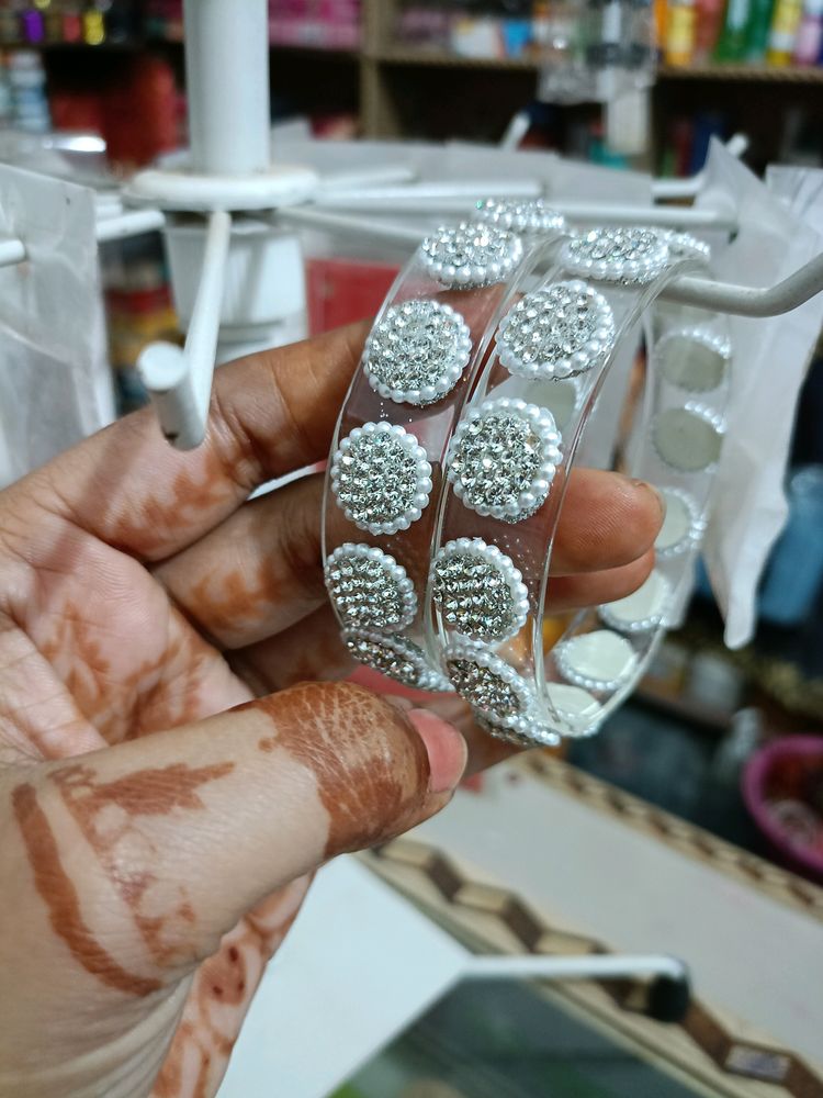 Transparent Kangan With Moti Nd Stone Work