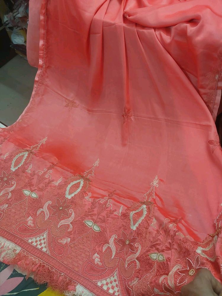 Pure Silk Sareee With Aari Work All Over Handmade