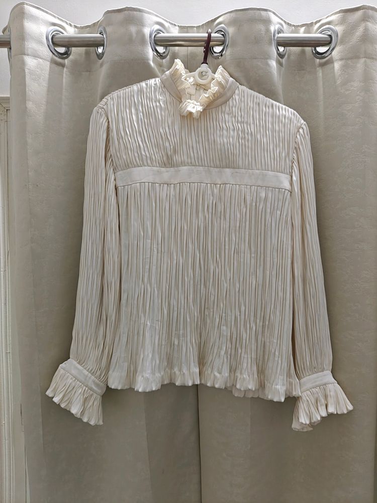 High-neck Pleated Top