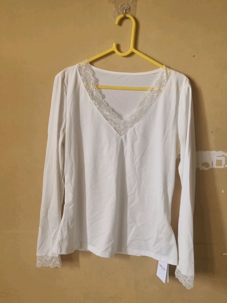 White Lace Border Top